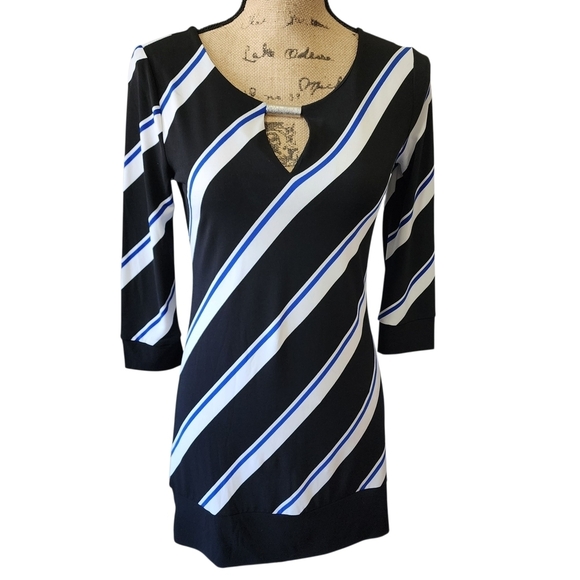 White House Black Market Tops - White House Black Market Stripe Keyhole Tunic Dress Blue Black – XXS